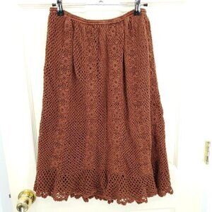 Vintage 60s/70s Sunny Sundays Crocheted Pull On Midi Skirt M Brown